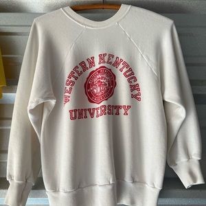 Vintage 1960 arch script flock sweatshirt red white